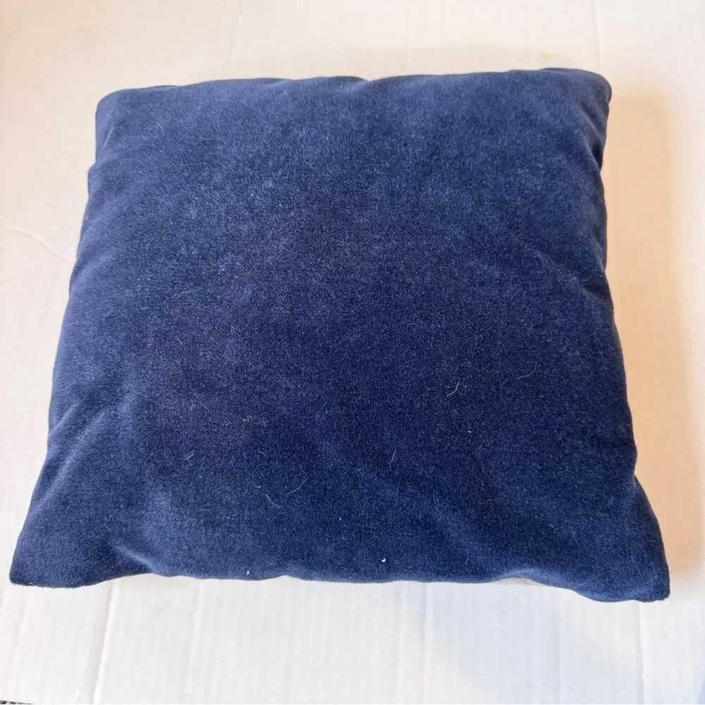 Vintage Blue Floral Embroidered Throw Pillow 13.5 Square Boho Accent